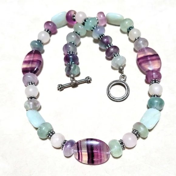VTG natural Fluorite gemstone handmade necklace 19" - Picture 4 of 14